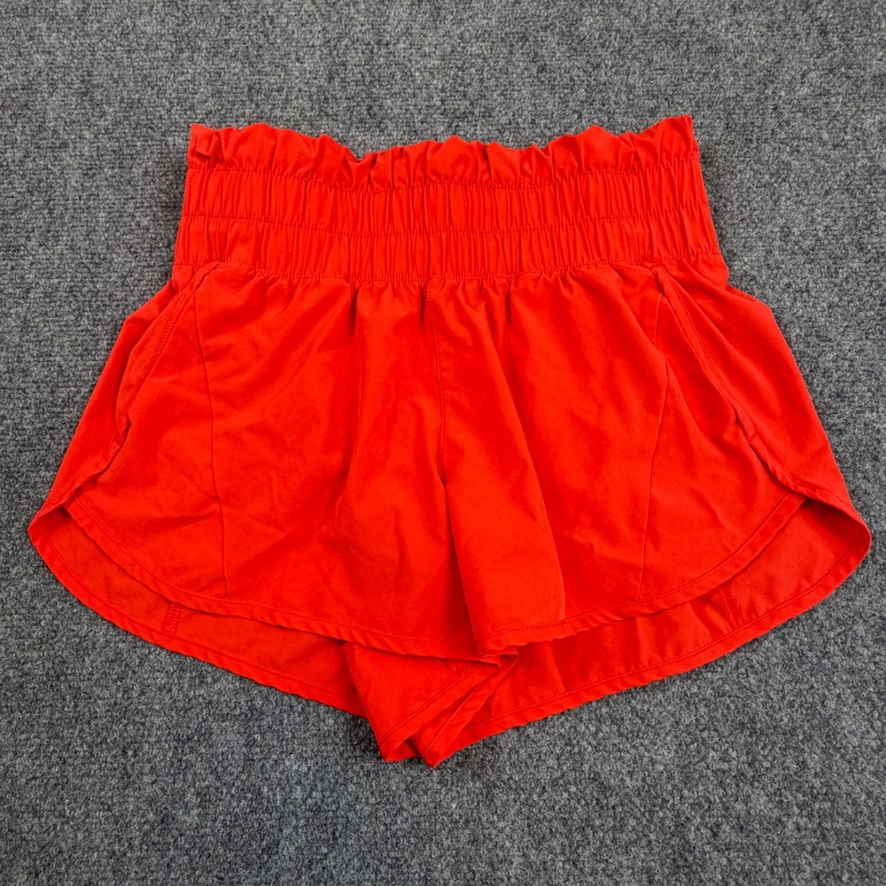 Avia Womens Red High Rise Smocked Paperbag Waist Running Shorts Small 4-6 Pocket